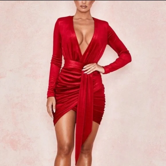 House of CB Red Velvet Midi Dress - Picture 2 of 2